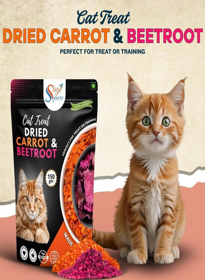 Sage Square Cat Dried Carrot & Beetroot Flakes Treats - Natural, Healthy & Tasty Snacks | Rich in Fiber & Vitamins | No Artificial Preservatives | Low Fat, Digestible | for Training, Chewing | 150g - Image 2